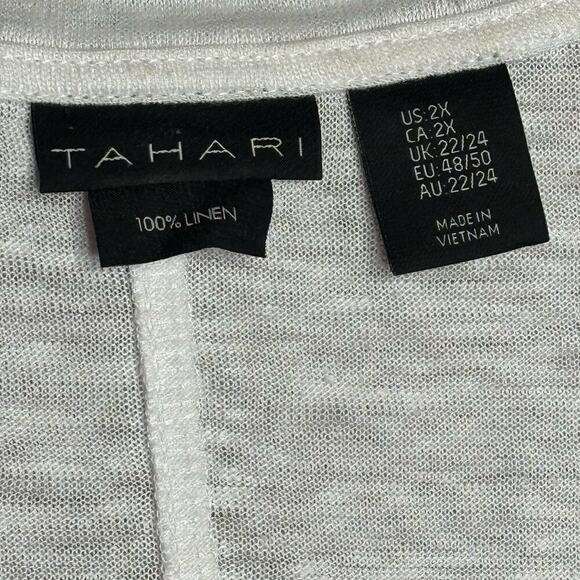 Tahari 100% Linen Short Sleeve V Neckline White Knit Top Tee Shirt Size 2XL - Picture 4 of 6